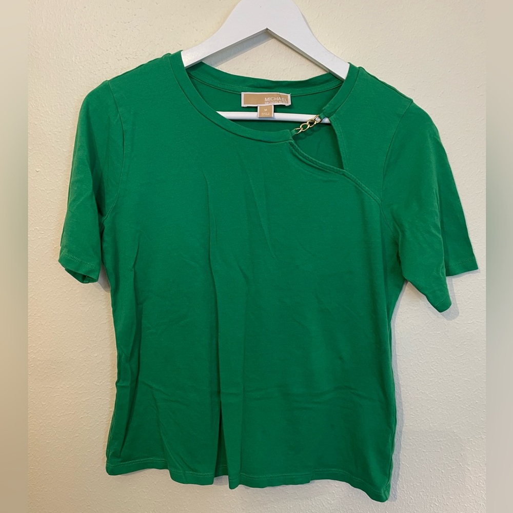 Michael Kors Ladies Spring Green Top with Gold Chain Cutout